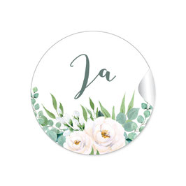24 Sticker "Ja" - Vintage Retro - Rosen weiß grün
