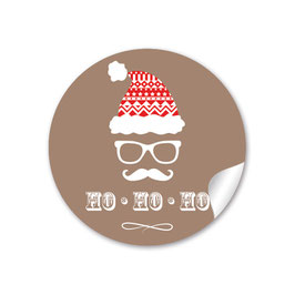 24 Sticker "Ho Ho Ho" Hipster Weihnachtsmann / Nikolaus - BRAUN