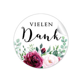 24 Sticker Vielen Dank - Rosen Blätter Zweige grün rot rosa schwarz