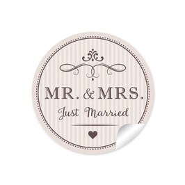 24 Sticker "MR. and MRS.  - Just married" - Vintage Retro - beige