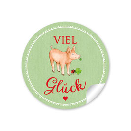 24 Sticker "Viel Glück" - Ferkel - grün