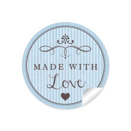 24 Sticker "Made with Love"- Vintage Retro Style - hellblau