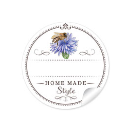 24 Sticker "Made with Love"- Honigbiene Kornblume - weiß - mit Freitextfeld