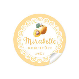 24 Sticker rund 4cm - MIRABELLE KONFITÜRE Spitze gelb