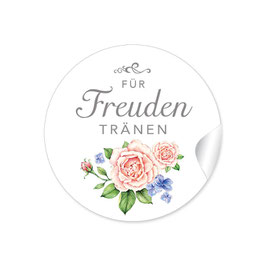 24 Sticker "Für Freudentränen" - Rosen - weiß  / rosa
