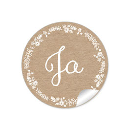24 Sticker "Ja" - Vintage Retro - Kraftpapier Look Kranz braun weiß