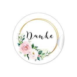 24 Sticker "Danke" - Ringe Rosen rosa weiß grün