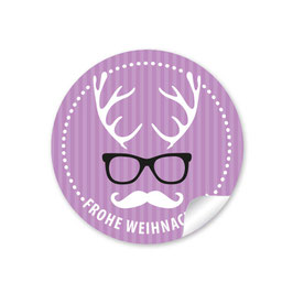 24 Sticker "Frohe Weihnachten"  - Hipster Hirsch - lila