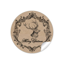 24 Sticker "Merry Christmas"- Hirsch Vintage - Kraftpapier Look
