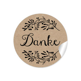 24 Sticker "Danke" - Blütenzweig - Kraftpapier Look