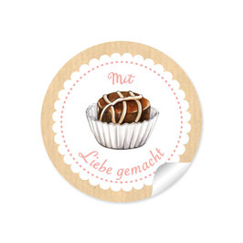 24 Sticker "Mit Liebe gemacht"- Praline - natur