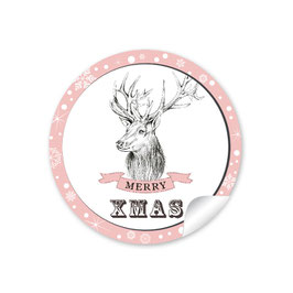24 Sticker "Merry XMAS"- Weihnachtshirsch - rosa