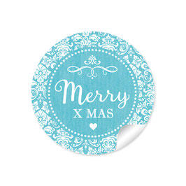 24 Sticker "Merry X mas" -  Vintage Ornamente - türkis