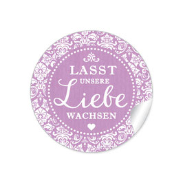 24 Sticker "Lasst unsere Liebe wachsen" - Shabby Chic - dunkel lila