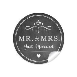 24 Sticker "MR. and MRS.  - Just married" - Vintage Retro - Kreidetafel / schwarz