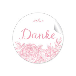 24 Sticker "Danke" - Rosen - rosa