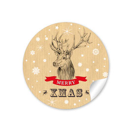 24 Sticker "Merry XMAS"- Weihnachtshirsch - Natur