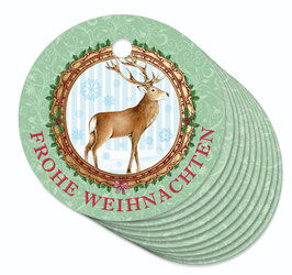 12 ANHÄNGER • Frohe Weihnachten • Hirsch Nostalgie grün