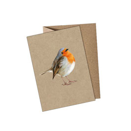 Postkarte Rotkehlchen Vogel - gedruckt auf original Kraftpapier Karton - mit Umschlag / ohne Umschlag