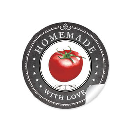 24 Sticker "Homemade with Love"- Tomate - schwarz
