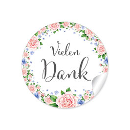 24 Sticker "Vielen Dank" - Rosenkranz - rosa / blau