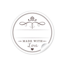 24 Sticker "Made with Love"- weiß - mit Freitextfeld