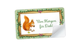 21 Sticker rechteckig klein - Von Herzen für Dich! Eichhörnchen Nostalgie grün- mit Freitextfeld