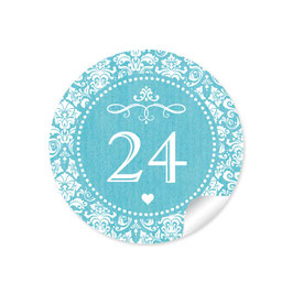 24 Sticker Adventskalenderzahlen - Vintage - türkis