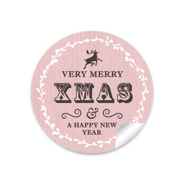 24 Sticker "Very Merry XMAS & a happy new year"- Retro  - rosa