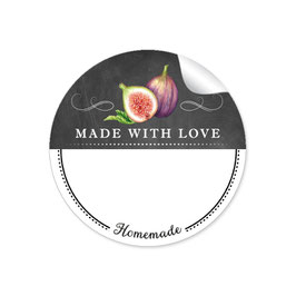 24 Sticker MADE WITH LOVE- HOMEMADE FEIGE - Kreidetafel schwarz weiß - mit Freitextfeld BREIT