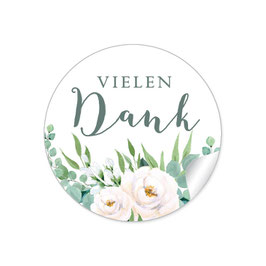 24 Sticker Vielen Dank -  Rosen Blätter Zweige grün weiß
