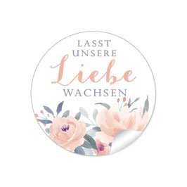 24 Sticker "Lasst unsere Liebe wachsen" - Pastell Rosen Blüten Blätter Apricot weiß blau grau