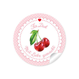 24 Sticker "Für Dich - Mit Liebe gemacht"- Kirschen - Punkte rosa