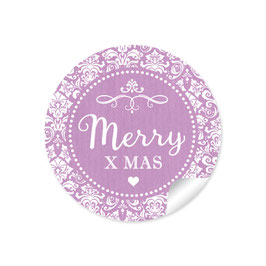 24 Sticker "Merry X mas" -  Vintage Ornamente - lila