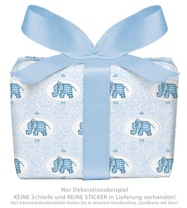 3 Bögen Geschenkpapier groß - ELEFANT ORNAMENTE - BLAU