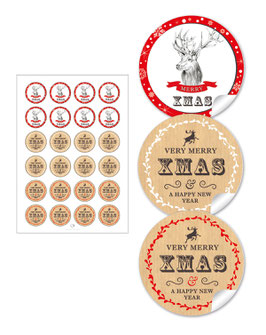 24 Sticker "Merry XMAS"- Weihnachtshirsch - gemischt