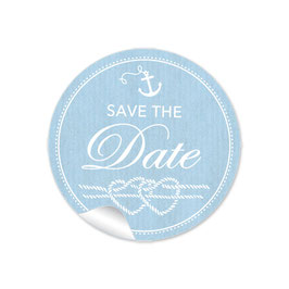 24 Sticker "Save the Date" - Maritim Anker Herz blau