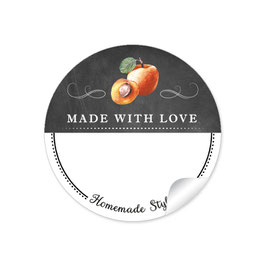 24 Sticker MADE WITH LOVE- HOMEMADE STYLE APRIKOSE - Kreidetafel schwarz weiß - mit Freitextfeld BREIT