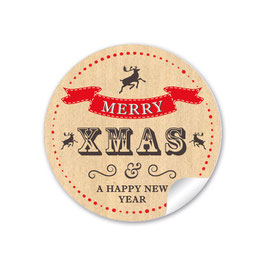 24 Sticker "Very Merry XMAS & a happy new year"- Retro - natur rot
