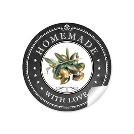 24 Sticker "Homemade with Love"- Oliven - schwarz