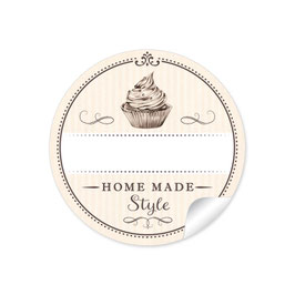 24 Sticker "Home Made Style"- Cupcake - creme