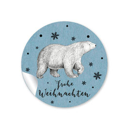 24 Sticker FROHE WEIHNACHTEN - Eisbär blau