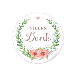 24 Sticker "Vielen Dank" - Blütenkranz - Apricot / grün