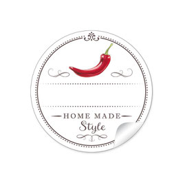 24 Sticker "Home Made Style"- Chili rot - weiß