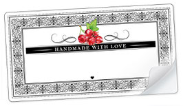 10 Sticker rechteckig groß -"Handmade with Love"- Johannisbeere rot Ornamente - mit Freitextfeld