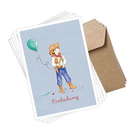 POSTKARTEN SET COWBOY 6 Postkarten + 6 braune Kraftpapier Umschläge