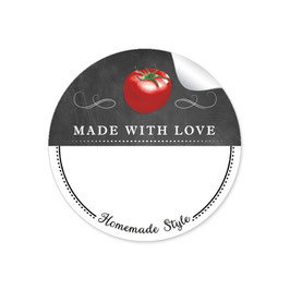 24 Sticker MADE WITH LOVE- HOMEMADE STYLE TOMATE - Kreidetafel schwarz weiß - mit Freitextfeld BREIT