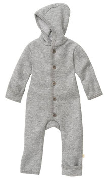 DISANA Combinaison bébé à capuche, laine bouillie, gris chiné