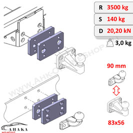 Universelle Adapterplatte  für Anhängebock  von 2 Loch 90mm auf 4 Loch 83x56mm