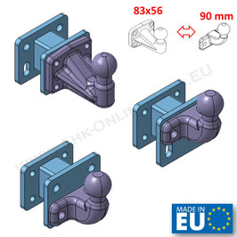 Adapter für Anhängerkugel von 90mm auf 83x56mm und von 83x56mm auf 90 mm inkl. Montagematerial